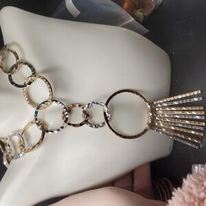 N3536 multi toned circle bib necklace vintage